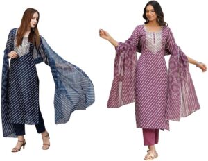 Achieve a dazzling look by wearing a kurta and dupattas set online